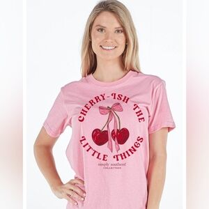 Simply Southern Cherry-Print‎ Washed Pink Graphic T-Shirt Women’s Size M